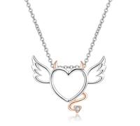 Sopodbacker Collier Pendentif Argent Bijoux Hommes Femmes Necklace Pendentif Ange Diable en Forme De Coeur Simple Bicolore Ailes D’Amour Collier Clavicule Hommes Et Femmes Boho