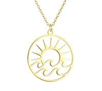 Sopodbacker Collier Pendentif Argent Bijoux Hommes Femmes Necklace Pendentif Soleil Et Vague Collier Rétro Fête Géométrique Hommes Et Femmes 金色