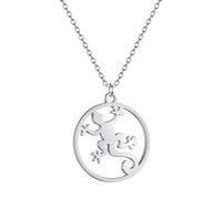 Sopodbacker Collier Pendentif Argent Bijoux Hommes Femmes Necklace Simple Rétro Lézard Collier Clavicule Collier Cadeau Pour Hommes Et Femmes Punk Géométrie 钢色
