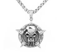 Sopodbacker Collier Pendentif Argent Bijoux Hommes Femmes Necklace Viking À Cinq Branches Étoile Tête De Mort Pendentif Accessoires Bijoux Rétro Pour Hommes Et Femmes 吊坠