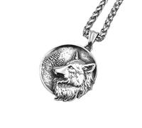 Sopodbacker Collier Pendentif Argent Bijoux Hommes Femmes Necklace Viking Rétro Double Face Tête De Loup Pendentif Collier Bijoux Hommes Et Femmes Punk Géométrique