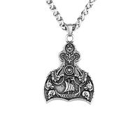 Sopodbacker Collier Pendentif Argent Bijoux Hommes Femmes Necklace Viking Tête De Loup Corbeau Pendentif Collier Bijoux Hommes Et Femmes Rétro Party Géométrie 配60Cm龙骨链