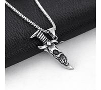 Sopodbacker Collier Pendentif Argent Bijoux Hommes Femmes Necklace Vintage Plume Ange Ailes Pendentif Hommes Et Femmes Fête Géométrique Mariage Punk 匕首+不锈钢链