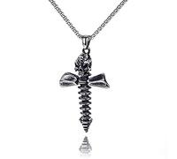 Sopodbacker Collier Pendentif Argent Bijoux Hommes Femmes Necklace Vintage Plume Ange Ailes Pendentif Hommes Et Femmes Fête Géométrique Mariage Punk 鱼骨骷髅+不锈钢链