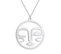 Sopodbacker Collier Pendentif Argent Bijoux Hommes Femmes Necklace Visage Humain Collier Bijoux Punk Design Hommes Et Femmes Bijoux Rétro Soirée 银色