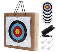 SOPOGER Cible de tir à l'arc en paille de 50,8 cm avec poignée - Cible d'entraînement à l'arc et à flèche comprenant des cibles en papier et un extracteur de flèche pour arcs recourbés et composés