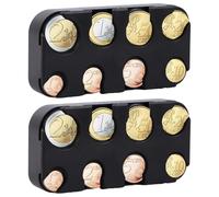 soporXw 2 Pièces boîtes de rangement Organiseur pour monnaie, Idéales comme distributeur ou porte-monnaie trieur, avec 8 compartiments de 2 euros à 1 centime, monnayeur pour voiture et taxi (Noir)
