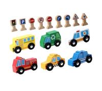 SOPOTUTU 1 boîte Jouets Signalisation Routière Bois pour Garçon Fille Modèles Miniatures de Panneaux de Circulation Colorés Kit Éducatif pour Apprendre Règles de Sécurité Routière