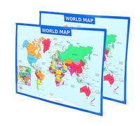 SOPOTUTU 2 Pièces Affiche Éducative Monde Carte Murale Résistante Décoration Chambre Garçon Fille École Apprentissage Géographique