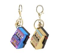 SOPOTUTU 2 pièces Mini Slot Machine Keychain Fruit Machine Toy Pendant Charm Vegas Rocker Game Keyrings Portable Women And Funny Birthday Party Favor