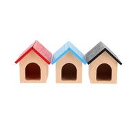 SOPOTUTU 3 Pièces Miniature Dog House Set for Dollhouse Wooden Tiny Puppy Kennel in Fairy Garden Accessories for Scale Pet Playset and Outdoor Scenery