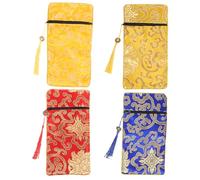 SOPOTUTU 4 pièces Pochette Brocart Dragon Satin Double Sac de Rangement Format pour Bouddhistes et Écritures Organisateur Style Chinois Lot de Sachets Décoratifs Résistants