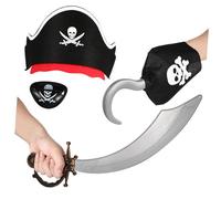 SOPOTUTU 4 Pièces Set Pirate Déguisement Halloween Accessoires Cosplay Sécurisé Écologique pour Fête et Photo