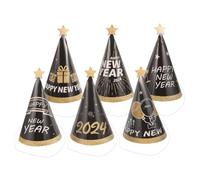 SOPOTUTU 6 pièces Chapeaux Coniques Papier Décoratifs Noir Or pour Fête Nouvel An Accessoires et Confortables