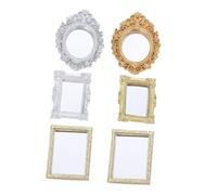 SOPOTUTU 6 Pièces Miniature Vintage Mirrors for Dollhouse Furniture Set Lightweight Classical Tiny Wall Decoration for Bedroom Bathroom Retro Style Accessories