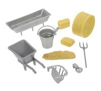 SOPOTUTU 8 pièces Mini Farm Accessories Set for Lightweight Playset with Troughs Barrels and Carts for Farm Scene Decoration and Educational Pretend Play