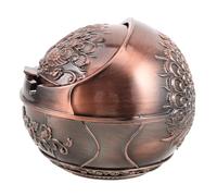 SOPOTUTU Cendrier En Métal Avec Couvercle Anti-chute, Cendrier D’extérieur Coupe-vent Rond, Design Vintage Rouge Cuivre, Décor Salon Et Usage Fumeurs