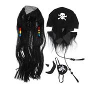 SOPOTUTU Déguisement Pirate avec Perruque Tresses Moustache et Cache-œil pour Fête Halloween Cosplay Homme Accessoires Costume Pirate Reutilisable