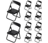 SOPOTUTU Lot de 12 Mini Chaises Pliantes en Plastique Noir pour Maison de Poupée Support Mobile Compact et Léger Accessoires de Décoration et Photographie pour Jouets et Jardin de Fées