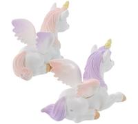 SOPOTUTU Lot de 2 Figurines en Résine Décoratives pour Gâteau, Ornements Miniatures Licorne Couleur Rose et Violet, Décorations Cupcakes pour Fête D’anniversaire Garçon et Filles, Micro