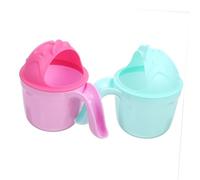 SOPOTUTU Lot de 2 Gobelets de Rinçage Ergonomiques pour Garçon et Filles, Tasses de Bain sans Larmes en Plastique Solide, Poignée Incurvée, Couleurs Vert et Rouge, pour Bain Bébé