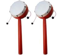 SOPOTUTU Lot de 2 Hochets à Main Tambour en Bois 7 Cm Peau de Mouton Blanche pour Bébé Stimulation Auditive Développement Motricité Manuelle Jouet Sensoriel Éducatif