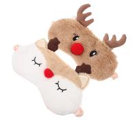 SOPOTUTU Lot de 2 Masques de Sommeil en Peluche Doux Bande Élastique Cache-Yeux de Dessin Animé Renne de Noël Taille Unique Bloque Lumière pour Sommeil Confortable à la Maison Voyage