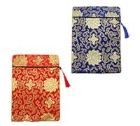 SOPOTUTU Lot de 2 Paquet de Rangement Brodés en Brocart au Design Ethnique, Taille Moyenne 20x25 Cm, Couleurs Bleu et Rouge Motifs Floraux, Pochettes pour Écritures Bouddhistes, Paquet