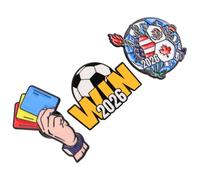 SOPOTUTU Lot de 3 Broches en Métal Football Coupe du Monde 2026, Motifs Dessin Animé, Petite Taille, Accessoires Supporters pour Vêtements et Décoration Sportive