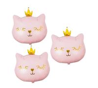 SOPOTUTU Lot de 3 Set de Ballons en Film Aluminium Imprimés Chatons Couronne Rose, Décorations pour Fête Anniversaire Chat, Ornements Animaux Mignons pour Mariage et Célébrations,