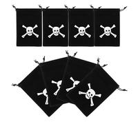 SOPOTUTU Lot de 8 Pochettes à Cordon Thème Pirate en Tissu Noir 10X14 CM Paquet Présents Réutilisables pour Fête D’Anniversaire Mariage et Halloween Rangement Bonbons et Petits