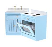 SOPOTUTU Meuble Miniature pour Maison de Poupée 2 Pièces - Lavabo Bleu et Cuisinière Bleue - Accessoires Cuisine et Salle de Bain Miniatures Décoratives - Ensemble Compact pour Décoration