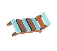 SOPOTUTU Mini Chaise Longue de Plage en Bois Inclinable, Petite Chaise Longue Miniature Décorative Bicolore Marron et Bleu, Accessoire de Jardin Féerique pour Maison de Poupée, Présent