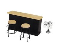 SOPOTUTU Miniature Bar Counter Set with Rack and Wine Glasses DIY Miniature Food Play Model for Dollhouse Decorations and Toys