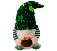 SOPOTUTU Poupée GNOME en Peluche Lumineuse Saint-Patrick Chapeau à Paillettes Motif Trèfle, Ornement Décoratif de Fête Irlandaise, Figurine Trèfle Chanceux pour Bureau et Maison, Taille