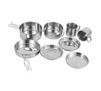 SOPOTUTU Set de Casseroles Camping INOX Batterie Cuisine Portable Multifonction pour Randonnée Pique et Barbecue Plein Air Poêle Longue Poignée Kit Cuisson Extérieur Compact