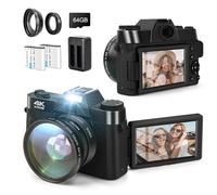 SOPPY Appareil photo numérique 4K avec WiFi, caméra vidéo 48 MP avec carte SD 32 G, écran IPS de 3 pouces Flip à 180°, objectif grand angle, objectif macro, zoom numérique 16x, 2 batteries, caméra de
