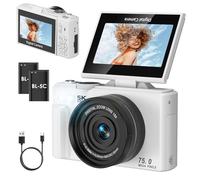 SOPPY Appareil photo numérique 5K avec transfert WiFi, vlogging 75 MP, zoom 18x et écran rabattable de 3", caméra YouTube à mise au point automatique, compacte pour enfants, adolescents et débutants