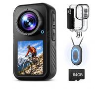SOPPY Caméra d'action magnétique 4K, caméra portable avec double écran | Caméra magnétique portable pour le cyclisme, les balades en moto, les voyages et le vlogging, avec étui étanche pour