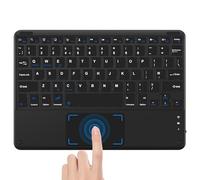 SOPPY Clavier Bluetooth fin avec pavé tactile, clavier sans fil rechargeable, 3 appareils, batterie 30H, disposition britannique, ultra portable pour iPad/Android/Windows/ordinateurs portables (Noir)