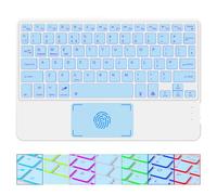 SOPPY Clavier Bluetooth fin rétroéclairé avec pavé tactile, clavier sans fil rechargeable 7 couleurs, multi-commutateur, batterie 30H, disposition britannique, ultra portable pour iPad/Android/Windows