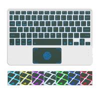 SOPPY Clavier Bluetooth rétroéclairé avec pavé tactile pour iPad, Android | Touches rétroéclairées à 7 couleurs, commutation rapide à 3 appareils, batterie rechargeable 30H, design portable fin