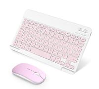 SOPPY Clavier et souris Bluetooth portables, mini clavier rechargeable, claviers sans fil pour iPad 9.7/10.2/iPad Air/Pro/tablettes/iOS/Android/Windows, disposition britannique (rose)
