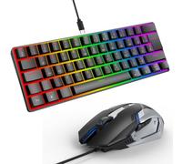 SOPPY Ensemble clavier de jeu mécanique et souris RVB, mini clavier avec 61 touches, clavier remplaçable à chaud pour PS5, PS4, PC, Xbox - QWERTY US + QWERTZ allemand, noir