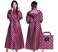 SOPPY Manteau de pluie pour femme, long manteau imperméable, coupe-vent, poncho léger à séchage rapide, veste de pluie à capuche pour femme, taille unique, Pois rouges., XL