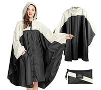 SOPPY Poncho de pluie léger et imperméable pour homme et femme, coupe-vent, réutilisable, Ripstop respirant avec capuche pour activités de plein air, séchage rapide, taille unique, noir&blanc, L-XL
