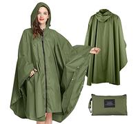 SOPPY Poncho de pluie léger et imperméable pour homme et femme, coupe-vent, réutilisable, Ripstop respirant avec capuche pour activités de plein air, séchage rapide, vert militaire, Large/X-Large