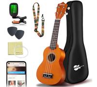 Soprano Ukulele, 21 pouces Ukulélé Hawaïen Kit pour Adulte avec Yukulele Housse, supplémentaire Cordes, Accordeur, Sangle, Recueil de Chansons