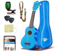 Soprano Ukulele, 21 pouces Ukulélé Hawaïen Kit pour Adulte avec Yukulele Housse, supplémentaire Cordes, Accordeur, Sangle, Recueil de Chansons