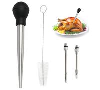 SopwMap Seringue à Marinade en Acier Inoxydable pour Viandes, 2 Aiguilles à Marinade Incluse, Brosse de Nettoyage Incluse, pour Barbecue et Cuisine, Injecteur de Saveurs pour Dinde, Bœuf et Poulet